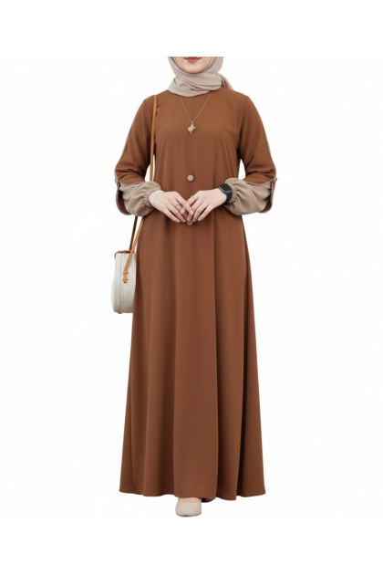 عباية هناء الفضفاضة بتصميم أكمام مميز (بني)