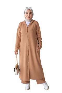 طقم نايا جاكيت بأزرار وبنطلون (عسلي) 4053