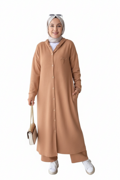 طقم نايا جاكيت بأزرار وبنطلون (عسلي) 4053