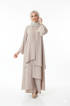 طقم مروة مكون من قطعتين للمحجبات (بيج) 1446