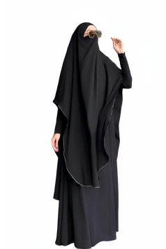 طقم دعاء حجاب شرعي طويل وفستان (أسود) 4059