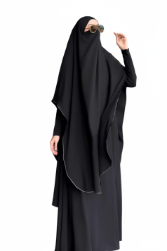 طقم دعاء حجاب شرعي طويل وفستان (أسود) 4059 طقم دعاء حجاب شرعي طويل وفستان (أسود) 4059