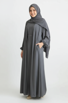 طقم بتول فستان ومشلح خارجي (رمادي) 4095