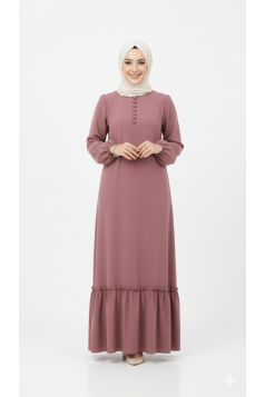 فستان ليلى للمحجبات بازرار وزم من الاسفل وردي 3024