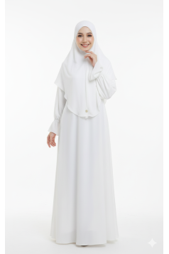 طقم سارة حجاب شرعي طويل وفستان (أبيض) 4060