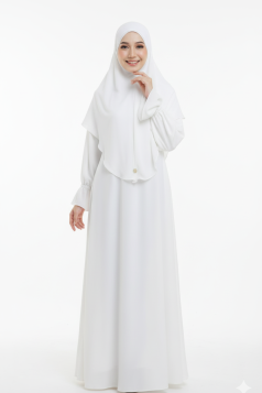طقم سارة حجاب شرعي طويل وفستان (أبيض) 4060