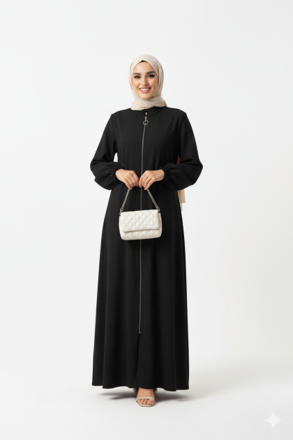 عباية مها الشتوية المصنوعه من جلد الغزال (لون أسود) 1483