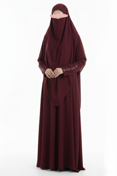 طقم عباية العقله العملي مع حجاب  (خمري )