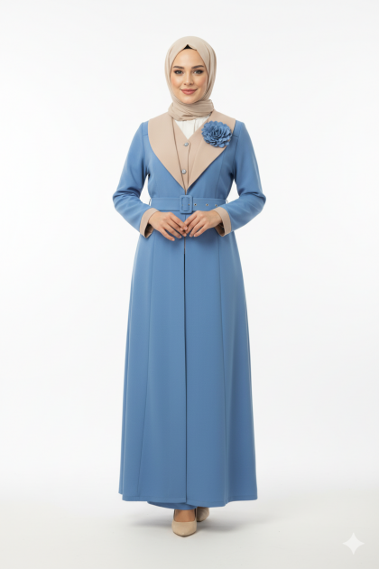 طقم غزل المناسب بهذا الموسم مكون من 3 قطع (ازرق_بيج)