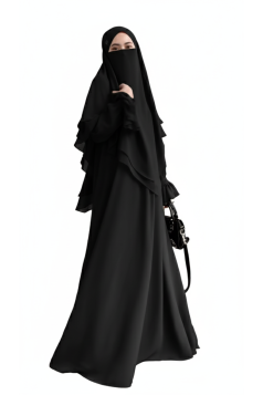 طقم اسماء عباية مع حجاب طبقتين (أسود) 4098