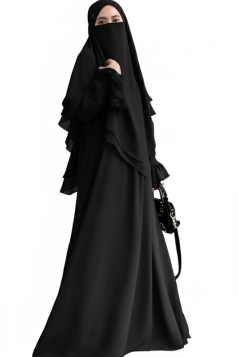 طقم اسماء عباية مع حجاب طبقتين (أسود) 4098