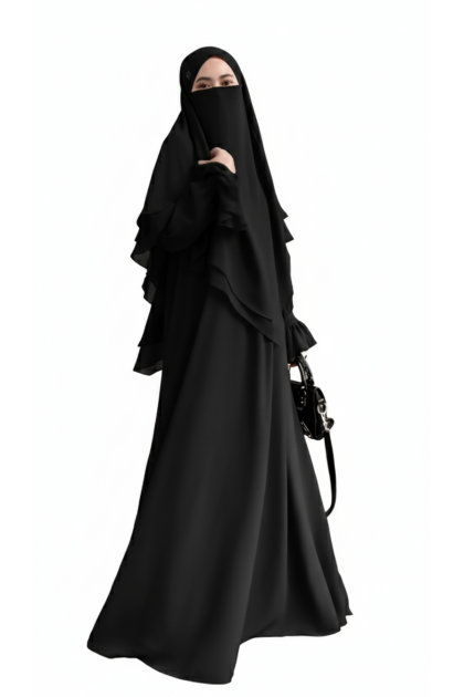 طقم اسماء عباية مع حجاب طبقتين (أسود) 4098