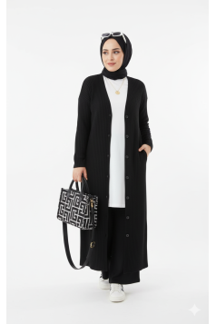 طقم نايا جاكيت بأزرار وبنطلون (أسود) 4053