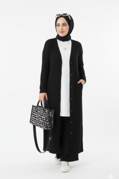 طقم نايا جاكيت بأزرار وبنطلون (أسود) 4053