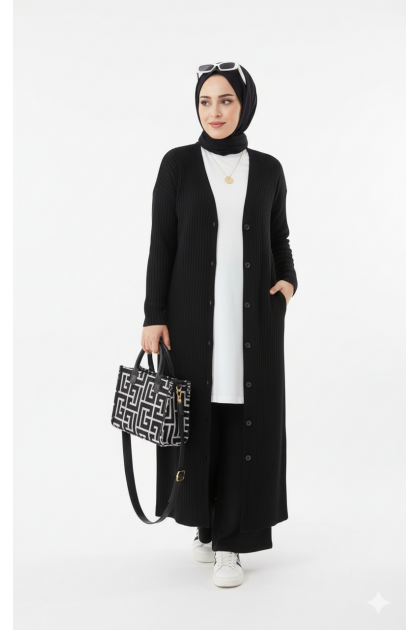 طقم نايا جاكيت بأزرار وبنطلون (أسود) 4053