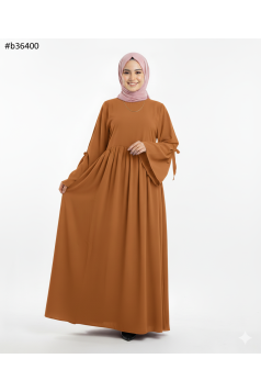 فستان وردة بأكمام واسعة (بني) 1596