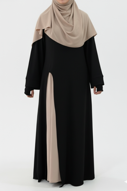 طقم عباية وقار (اسود مع بيج)	