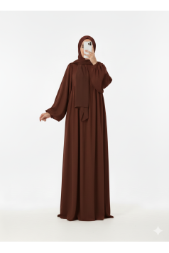 فستان واسع بأكمام مزمومة (بني) 1512