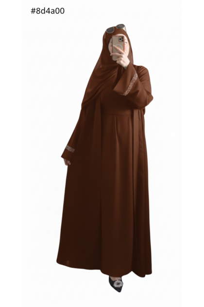 طقم غفران مزين بستراس على الأكمام لون (بني)