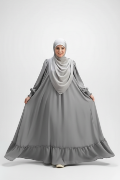 عباية تسنيم مع الحجاب (فضي )