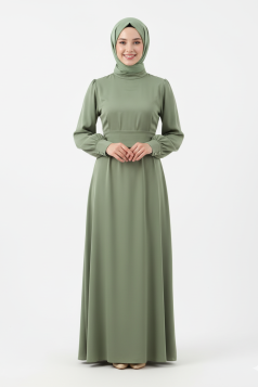 فستان عليا بتصميم أنيق وحزام خصر (منت) 4093