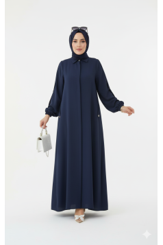 عباية براءة مزينة بأزرار مخفية ( كحلي)