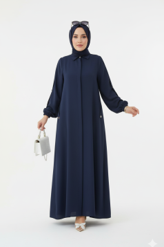 عباية براءة مزينة بأزرار مخفية ( كحلي)
