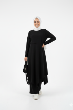 طقم عبير قطعتين تونيك طويل وبنطلون (أسود) 1476