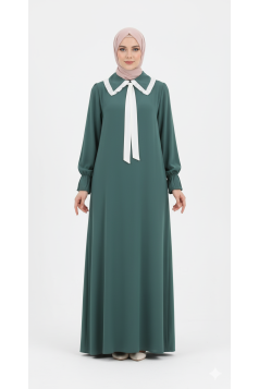 فستان توليب بياقة أنيقة وأكمام مزمومة (اخضر) 1529