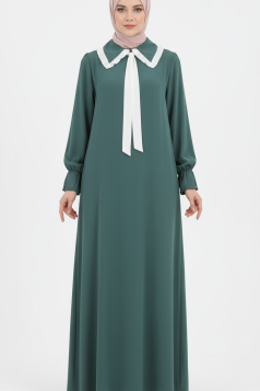 فستان توليب بياقة أنيقة وأكمام مزمومة (اخضر) 1529