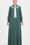 فستان توليب بياقة أنيقة وأكمام مزمومة (اخضر) 1529