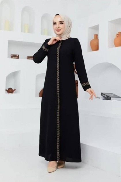 عباية وصال بتطريز ذهبي (اسود) 1598