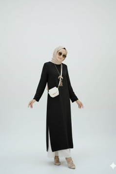 طقم أفنان قطعتين ، تونيك مع تنورة (أسود) 1535