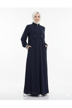 عباية لايت بسحاب وأكمام زم  (كحلي) 1427