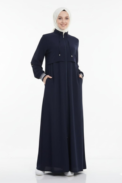 عباية لايت بسحاب وأكمام زم  (كحلي) 1427