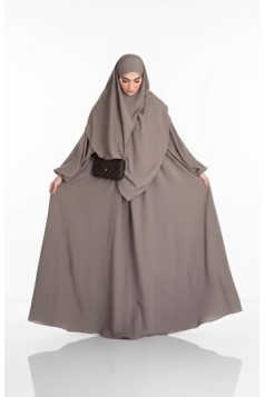 طقم زينب قطعتين فستان عملي وحجاب (موكا) 1477