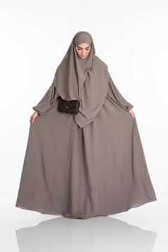 طقم زينب قطعتين فستان عملي وحجاب (موكا) 1477