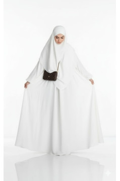طقم زينب قطعتين فستان عملي وحجاب (أبيض) 1477
