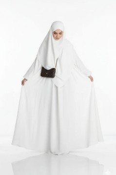 طقم زينب قطعتين فستان عملي وحجاب (أبيض) 1477