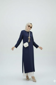 طقم أفنان قطعتين ، تونيك مع تنورة (كحلي) 1535