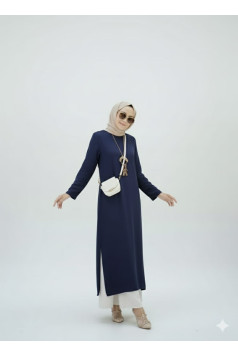 طقم أفنان قطعتين ، تونيك مع تنورة (كحلي) 1535