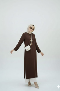 طقم أفنان قطعتين ، تونيك مع تنورة (بني) 1535