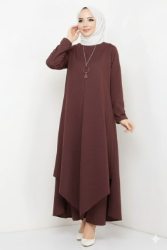 طقم هالة قطعتين تونيك طويل وبنطلون (بني) 1491