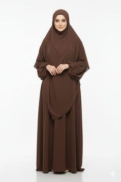 طقم فاطمه قطعتين فستان عملي وحجاب (بني) 1479