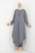 طقم هالة قطعتين تونيك طويل وبنطلون (رمادي) 1491