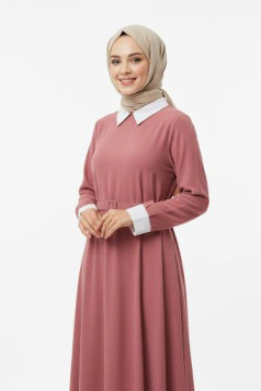 فستان أسيل بتفاصيل أكمام وياقة قميص (زهري) 4052