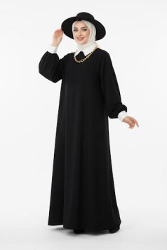 فستان أسيل بتفاصيل أكمام وياقة قميص (أسود) 4052