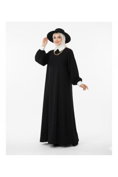 فستان أسيل بتفاصيل أكمام وياقة قميص (أسود) 4052