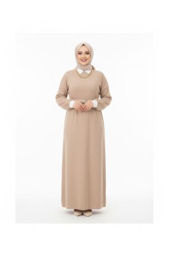 فستان أسيل بتفاصيل أكمام وياقة قميص (بيج) 4052