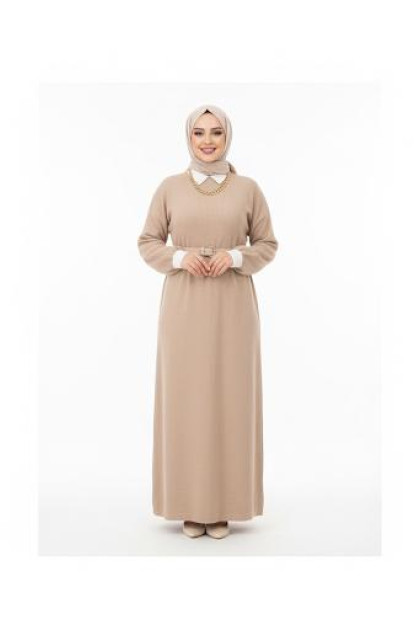 فستان أسيل بتفاصيل أكمام وياقة قميص (بيج) 4052